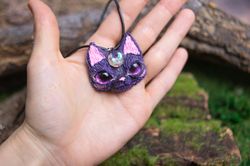 moon cat art pendant, desinger necklace (9 types)