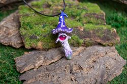 mushroom art pendant, desinger necklace, fly agaric accessories (6 types)