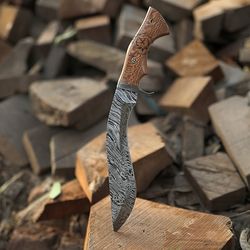 custom damascus machete knife damascus, kukri knife hunting knife, genuine damascus fixed blade, 14 in camping knife