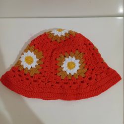 granny square crochet bucket hat, crochet summer bucket hat, crochet bucket hat, handmade vintage bucket hat