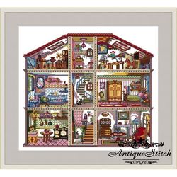 dollhouse 2 vintage cross stitch pattern pdf victorian house interior compatible pattern keeper miniature embroidery