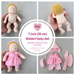 7 inch (18 cm) waldorf pocket baby doll pdf pattern and tutorial. patterns of doll clothes as a bonus!