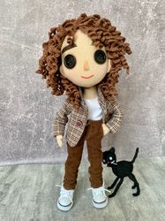 wybie doll from coraline . cute boy doll . custom coraline doll . rag doll handmade  . wybie and cat .