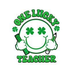 retro one lucky teacher retro smiley face shamrock svg