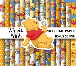 18 digital paper winnie the pooh png ,winnie pooh png cut files winnie pooh bundles, png digital download