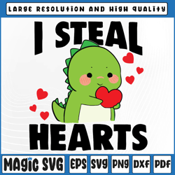I Steal Hearts T-rex Dino Baby Boy Valentines Day Toddler Svg, Retro Valentine Png, Valentine Day, Digital Download