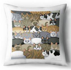 digital - vintage cross stitch pattern pillow - kitty kitty pillow - cushion cross stitch