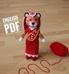 crochet pattern tiger in indian costume, english pdf