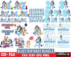 mega bluey birthday bundle svg, 120 file bluey birthday svg dxf eps png, for cricut, digital, file cut, instant download