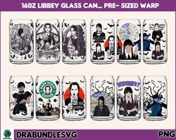 4 addams family, wednesday glass wrap png, 16oz libbey can glass, full can wrap,addams sublimation tumbler,can glass wra
