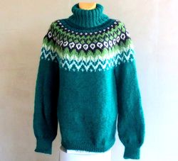 mohair icelandic sweater lopapeysa hand knitted adult sweater with patterned round yoke seamless turtleneck pullover