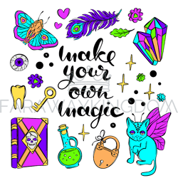 MAGIC LETTERING ILLUSTRATION COLOR Witchcraft Cartoon Vector