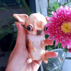 realistic beige chihuahua teddy toy plushie art doll collectible dog portrait