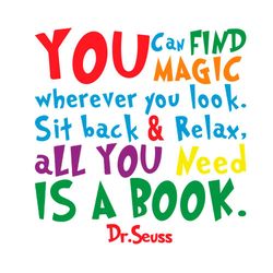 dr seuss inspirational quote all you need is a book svg