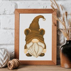 bear, cross stitch, cross stitch pattern, gnome cross stitch, animal cross stitch, bear cross stitch