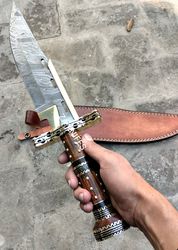 beautiful handmade damascus 16inch with leather sheath