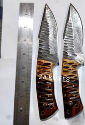 beautiful hand made damascus skinner knife  8.5 inch  5 pieces set