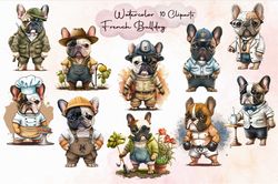10 files for watercolor png french bulldog sublimation design bundle