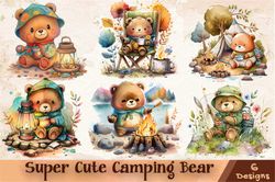 06 files of super cute camping bear png sublimation design bundle