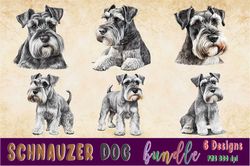 06 files of schnauzer dog clipart animal sublimation best graphic design bundle