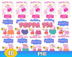 peppa pig bundle png, peppa pig family png, peppa pig birthday girl png, peppa pig clipart bundle