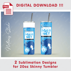 2 inspired aqua net templates - seamless sublimation patterns - 20oz skinny tumbler - full tumbler wrap