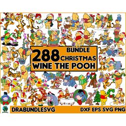 288 christmas winnie the pooh svg bundle - mickey svg cartoon and minnie mouse svg, png, mickey ears, minnie ears dsiney