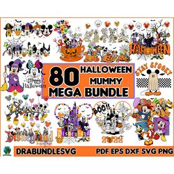 80 halloween mummy mouse and friends bundle, halloween svg bundle, trick or treat svg, spooky vibes, boo svg, cartoon sv