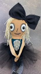 creepy cute  doll .  rag doll . goth gifts for her . halloween home decor . halloween gift ideas . handmade doll .