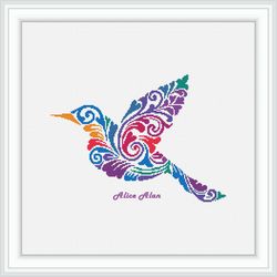 cross stitch pattern bird hummingbird silhouette ornament rainbow colibri coloful counted cross stitch patterns pdf