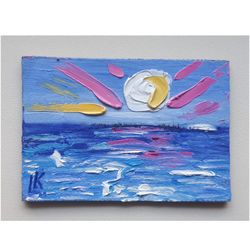 Seascape  Original Painting  ACEO Art OOAK Sea  Artwork Miniature Oil