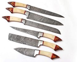 custom made damascus steel kitchen/chef's knife set with leather roll bag dr-61