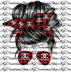 chanel plaid mom bun png digital download sublimation