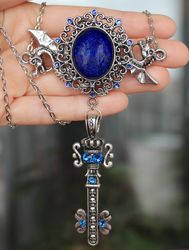 handmade unique dragons lapis lazuli vintage necklace