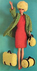 barbie travel coat dress luggage vintage knitting pattern pdf fashion dolls size 11 1/2 inches flower garden collection