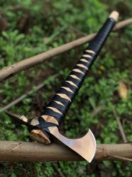 high carbon steel hand forged tomahawk viking axe with leather sheath..