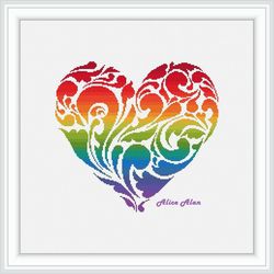 cross stitch pattern heart drops rainbow ornament valentine day lovers colorful counted crossstitch patterns dowload pdf