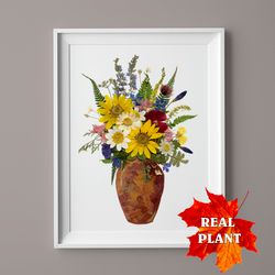 flower bouquet printable wall art, pressed flower art, farmhouse decor from real dried flowers, digital download art