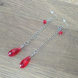 anime earrings with red teardrop and cross charm cosplay hunter earrings hxh earrings chain user earrings handmade