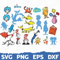 bundle dr seuss svg, dr seuss svg, horton svg, lorax svg, fish svg, thing 1 svg, thing 2 svg, dr suess day, teacher life