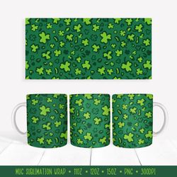 st. patricks day leopard mug wrap sublimation. green mug wrap