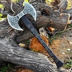 double headed viking axe | hand forged axe | father's day gift | medieval throwing axe | grooman gift | leather bound ax