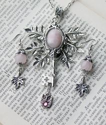 handmade unique rose quartz vintage jewelry set