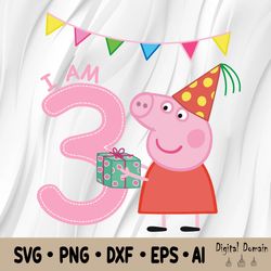 peppa pig birthday svg , peppa pig svg, printable png transparent background, peppa pig design, instant download