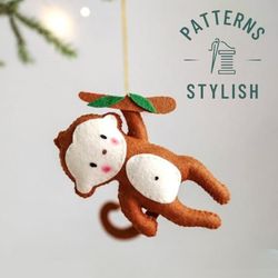 sewing monkey pattern. felt safari animal, kawaii, diy