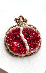 beaded brooch, garnet pin, garnet brooch, garnet, fruit brooch, bead brooch, gift for her, red pin, red brooch, beaded