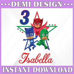 Personalized Name And Ages, PJ Masks PNG Iron On Transfer, Personalized Mommy  Daddy, Birthday Girl Party Printables Pj