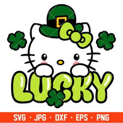 lucky hello kitty svg, lucky svg, st. patricks day svg, kawaii kitty svg, cricut, silhouette vector cut file