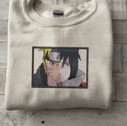 sasuke vs naruto embroidered crewneck, naruto shippuden embroidered sweatshirt, inspired embroidered manga anime hood