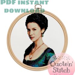 outlander cross stitch pattern, pdf download, claire fraser portrait embroidery